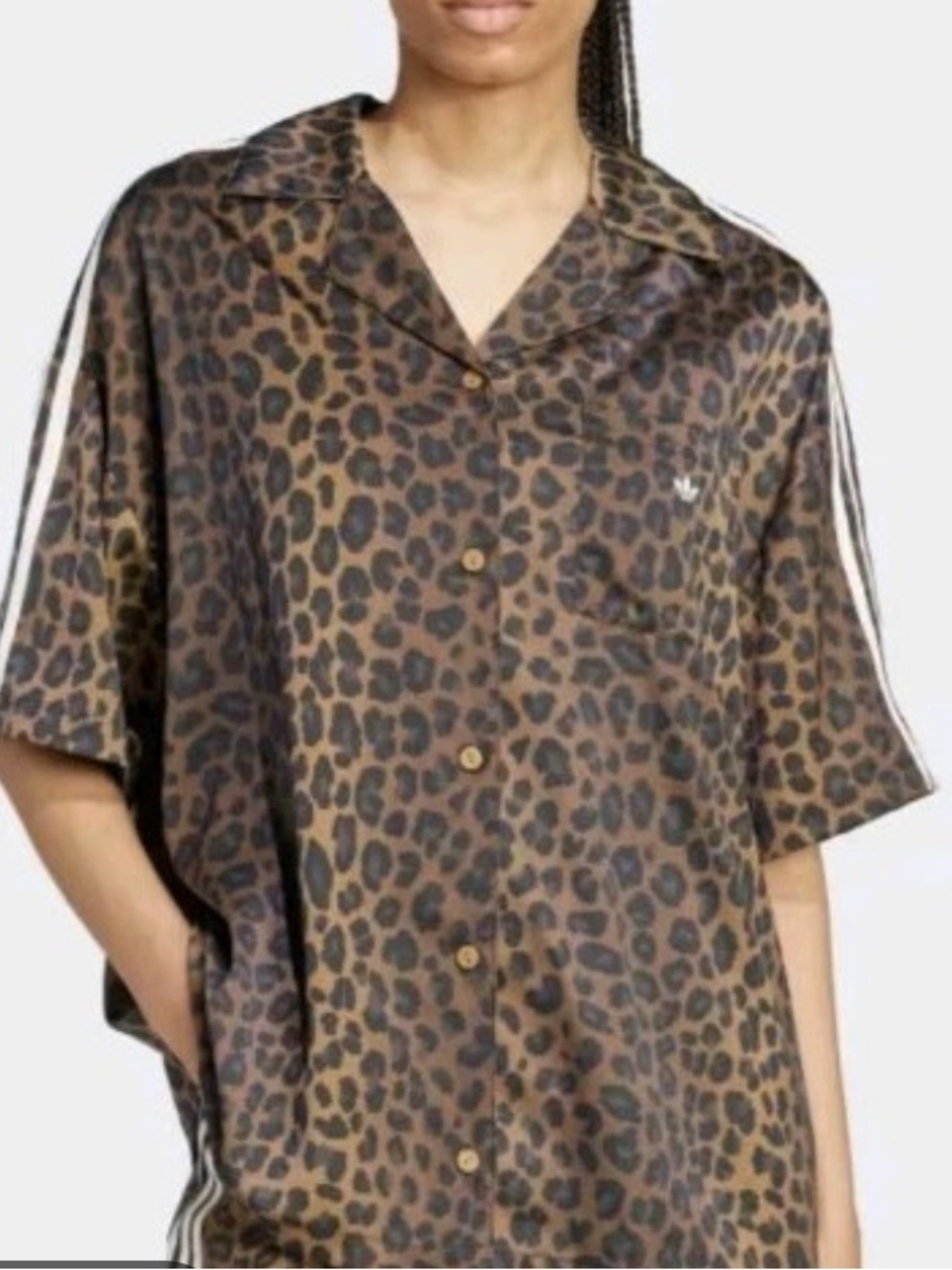 Adidas Original Leopard Satin Button Down Shirt Black Brown size 2XL